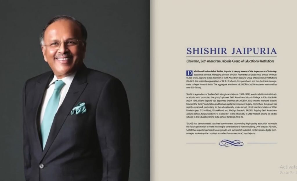 Mr Shishir Jaipuria Selected Among the 21 Leaders Transforming Indian Education by Education World
